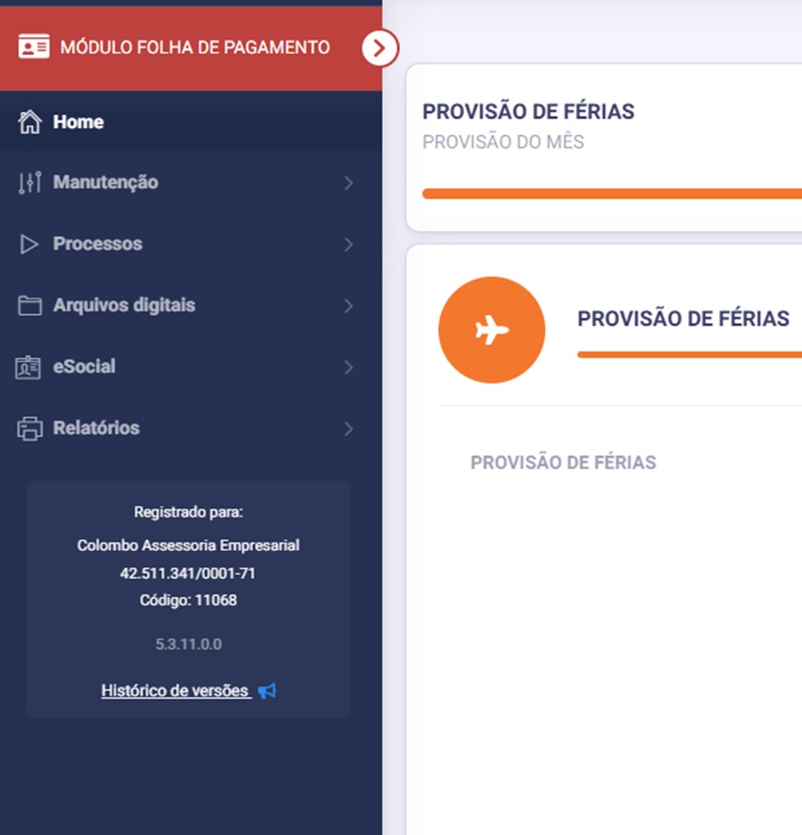Tela de folha de pagamento